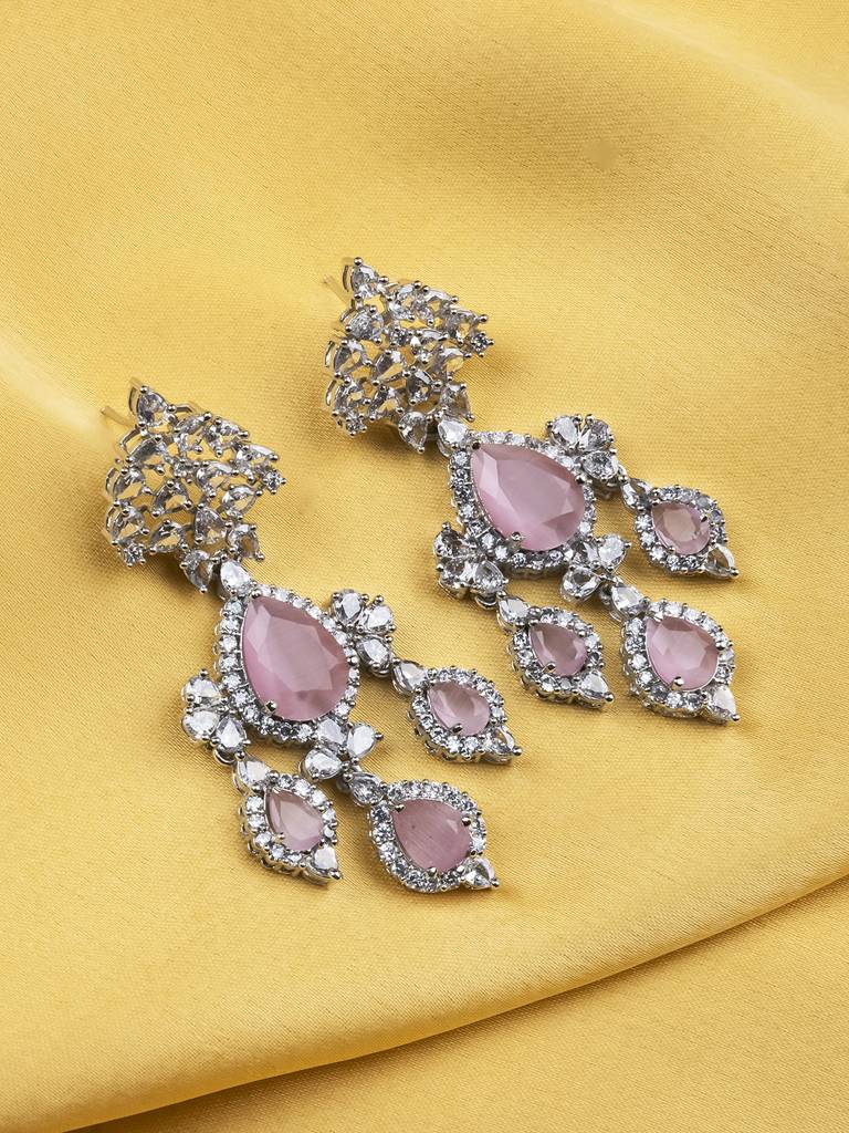 Silver-Plated Luxurious Ad Waterfall Earrings : ADEarrings15Pink