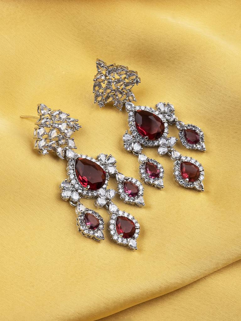 Silver-Plated Luxurious Ad Waterfall Earrings : ADEarrings15Red