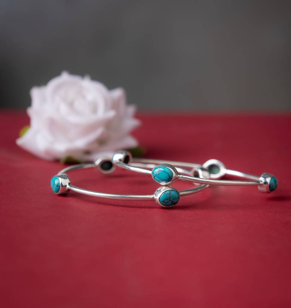 925 Sterling Silver Adya Fine Turquoise Bangle : SK3067