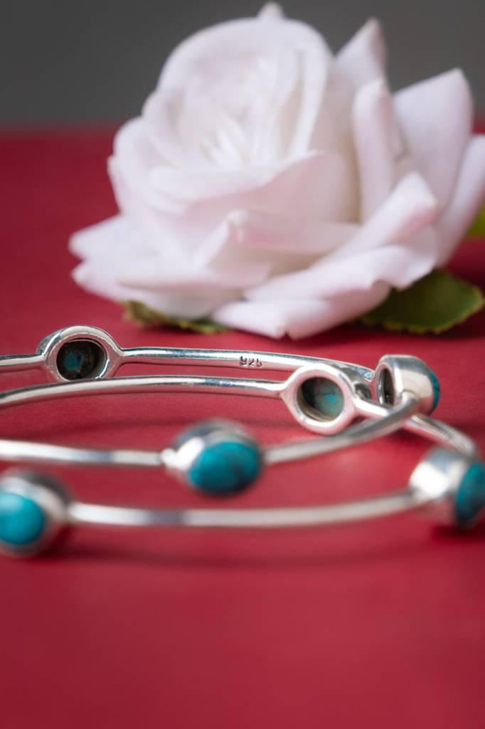 925 Sterling Silver Adya Fine Turquoise Bangle : SK3067