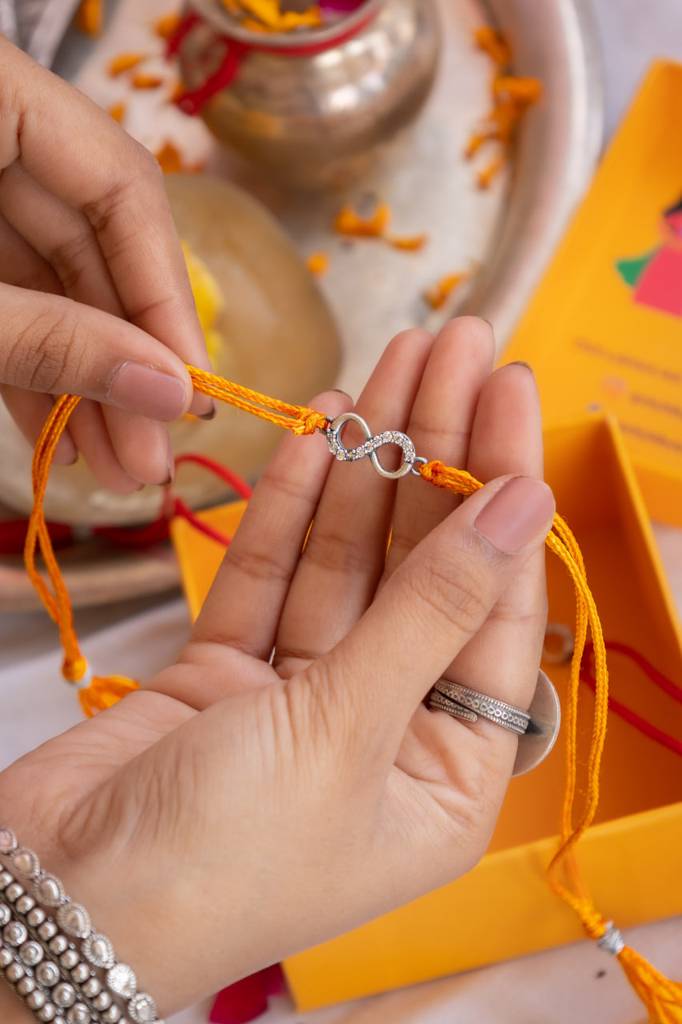 925 Sterling Silver Infinity Knot Fine Rakhi : SRK50188-Y