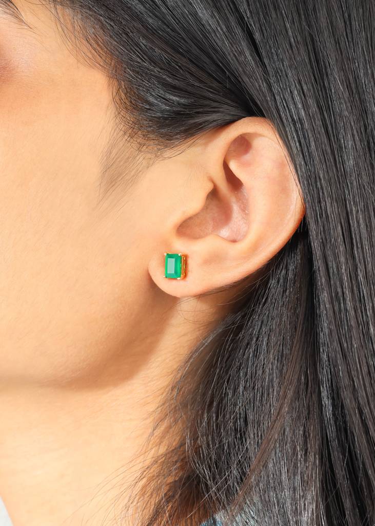 Enhances Intuition & Inner Strength - Green Onyx Studs : AE24721