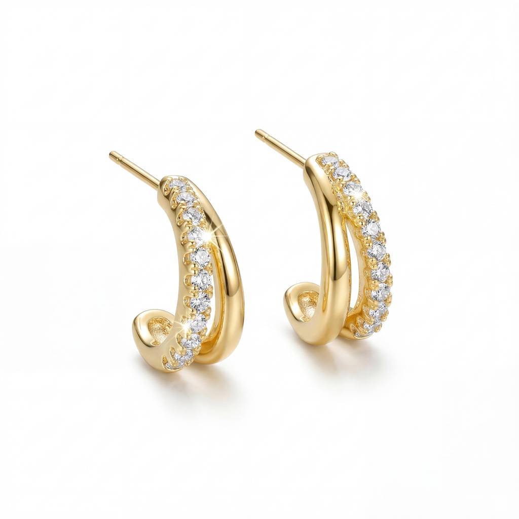Korean Dual-Tone Pave Split Hoops : YUFSER212