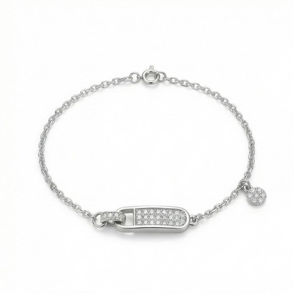925 Sterling Silver Pave Set Geometric Capsule Bar Bracelet Silver Finish Jewellery : AG0202-101