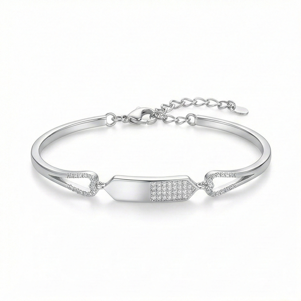 925 Sterling Silver Asymmetric Bar Hinged Bangle Bracelet Jewellery For Women High Polish Finish : AG0202-102