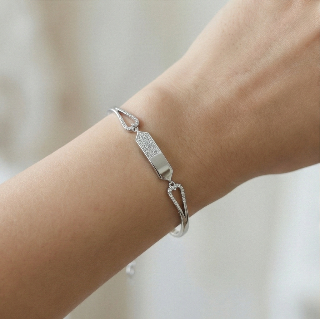 925 Sterling Silver Asymmetric Bar Hinged Bangle Bracelet Jewellery For Women High Polish Finish : AG0202-102