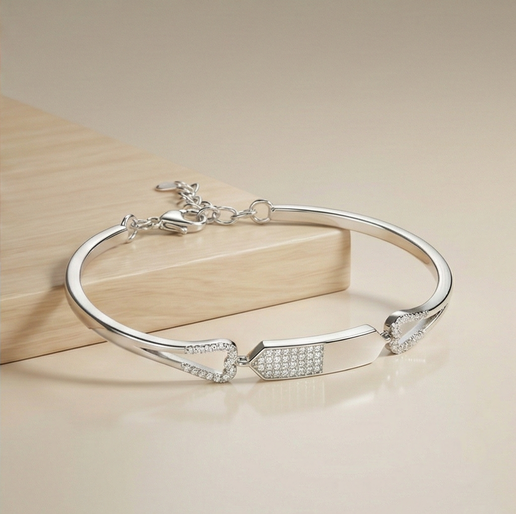 925 Sterling Silver Asymmetric Bar Hinged Bangle Bracelet Jewellery For Women High Polish Finish : AG0202-102