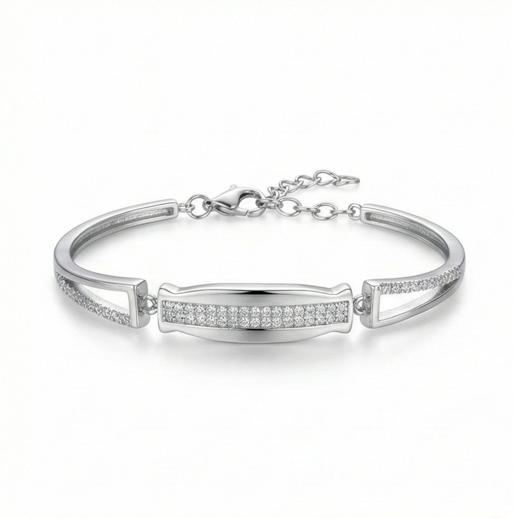 925 Sterling Silver Rectangular Bar Link Bracelet Adjustable Wrist Jewellery : AG0202-105