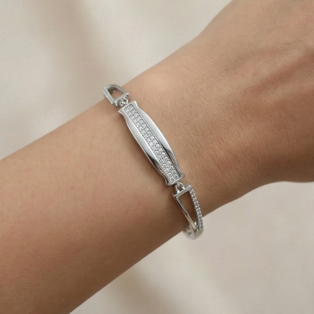 925 Sterling Silver Rectangular Bar Link Bracelet Adjustable Wrist Jewellery : AG0202-105