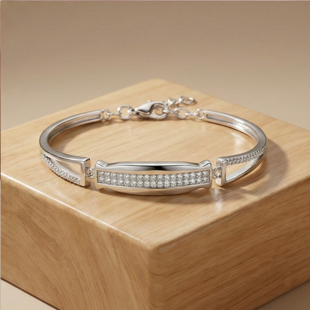 925 Sterling Silver Rectangular Bar Link Bracelet Adjustable Wrist Jewellery : AG0202-105
