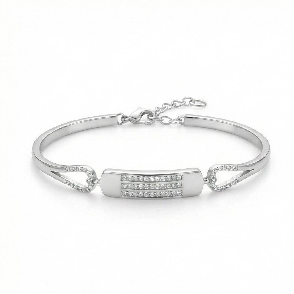 925 Sterling Silver Triple Row Bar Hinged Bangle Bracelet Jewellery For Women High Polish Finish : AG0202-107