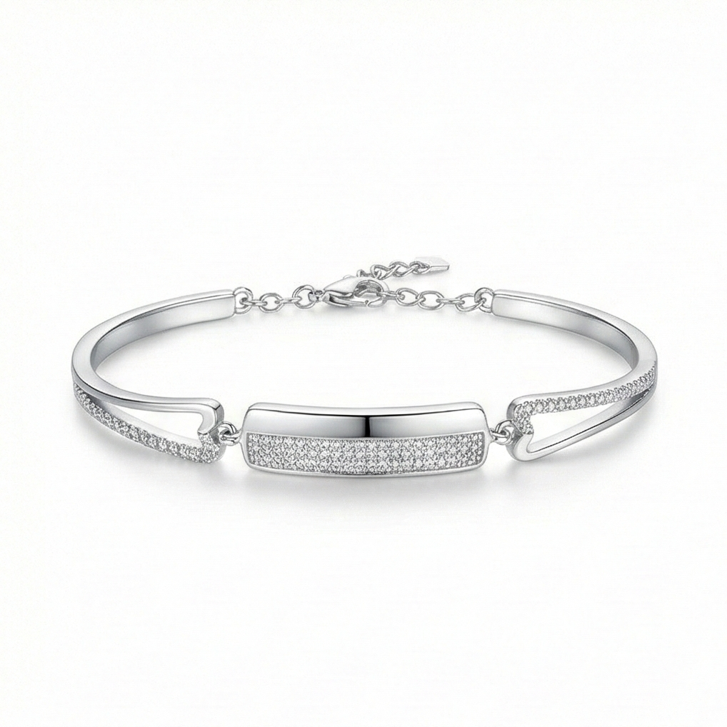 925 Sterling Silver Rectangular Bar Hinged Bangle Bracelet Jewellery For Women High Polish Finish : AG0202-109