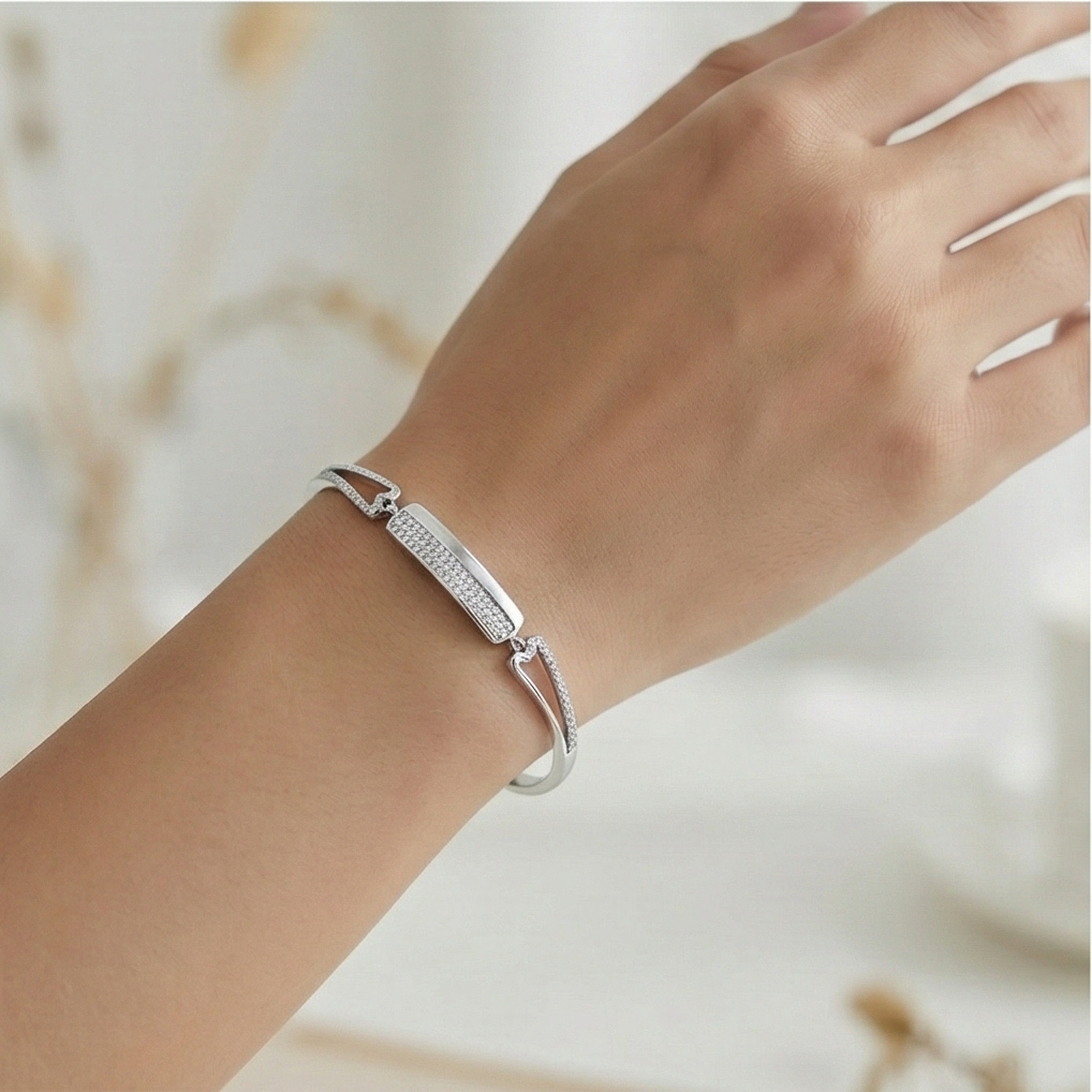 925 Sterling Silver Rectangular Bar Hinged Bangle Bracelet Jewellery For Women High Polish Finish : AG0202-109