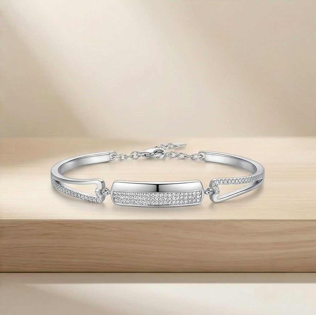 925 Sterling Silver Rectangular Bar Hinged Bangle Bracelet Jewellery For Women High Polish Finish : AG0202-109