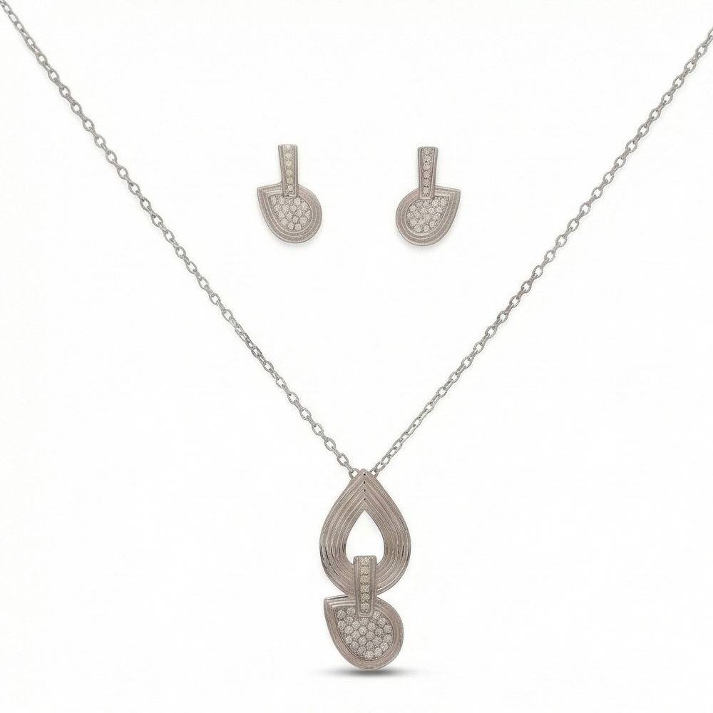 925 Sterling Silver Modern Abstract Loop Pendant Necklace And Earrings Set Jewellery For Women : AG0202-128