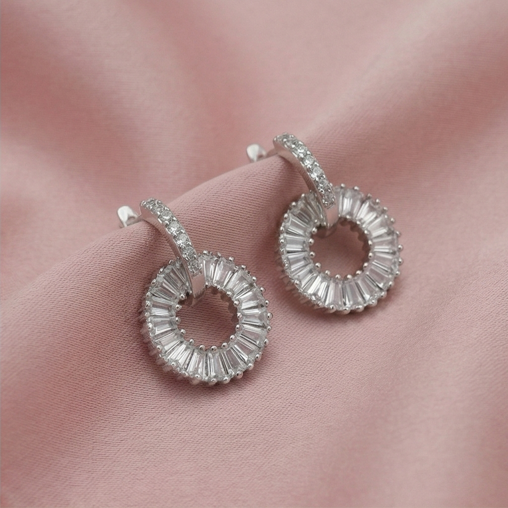Sterling Silver Minimal Simulant Diamond Ear Hug Hoop Earrings - Front Back