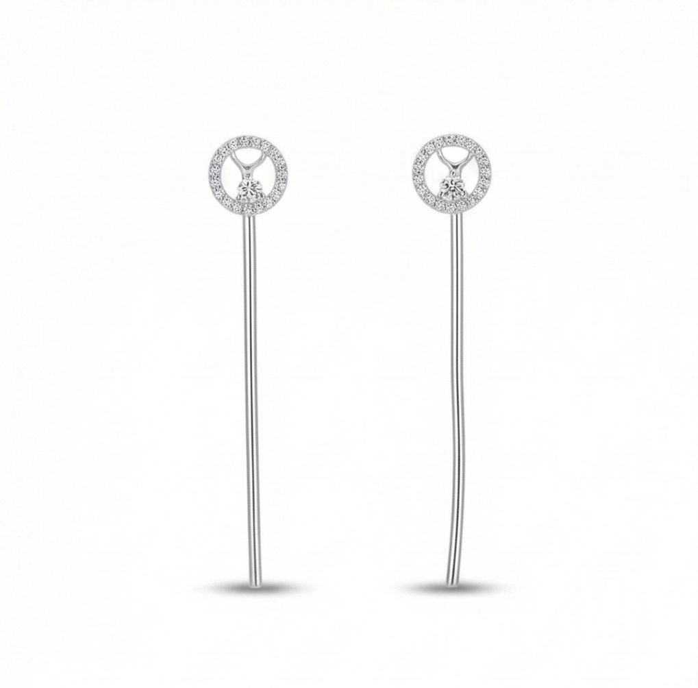 925 Sterling Silver Geometric Circle And Long Bar Drop Earrings Jewellery For Women : AG0202-155