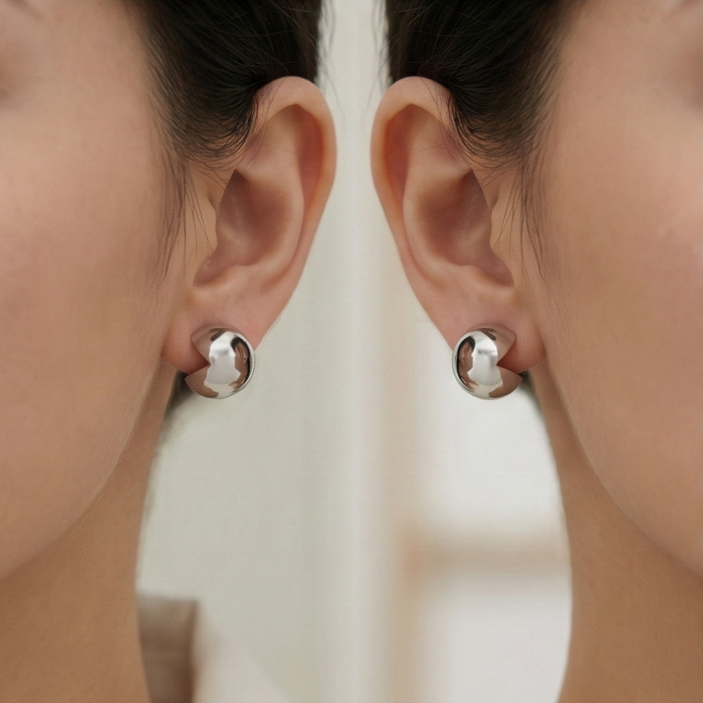 925 Sterling Silver Modern Geometric Sphere Stud Earrings High Polish Minimalist Jewellery For Women : AG0202-193