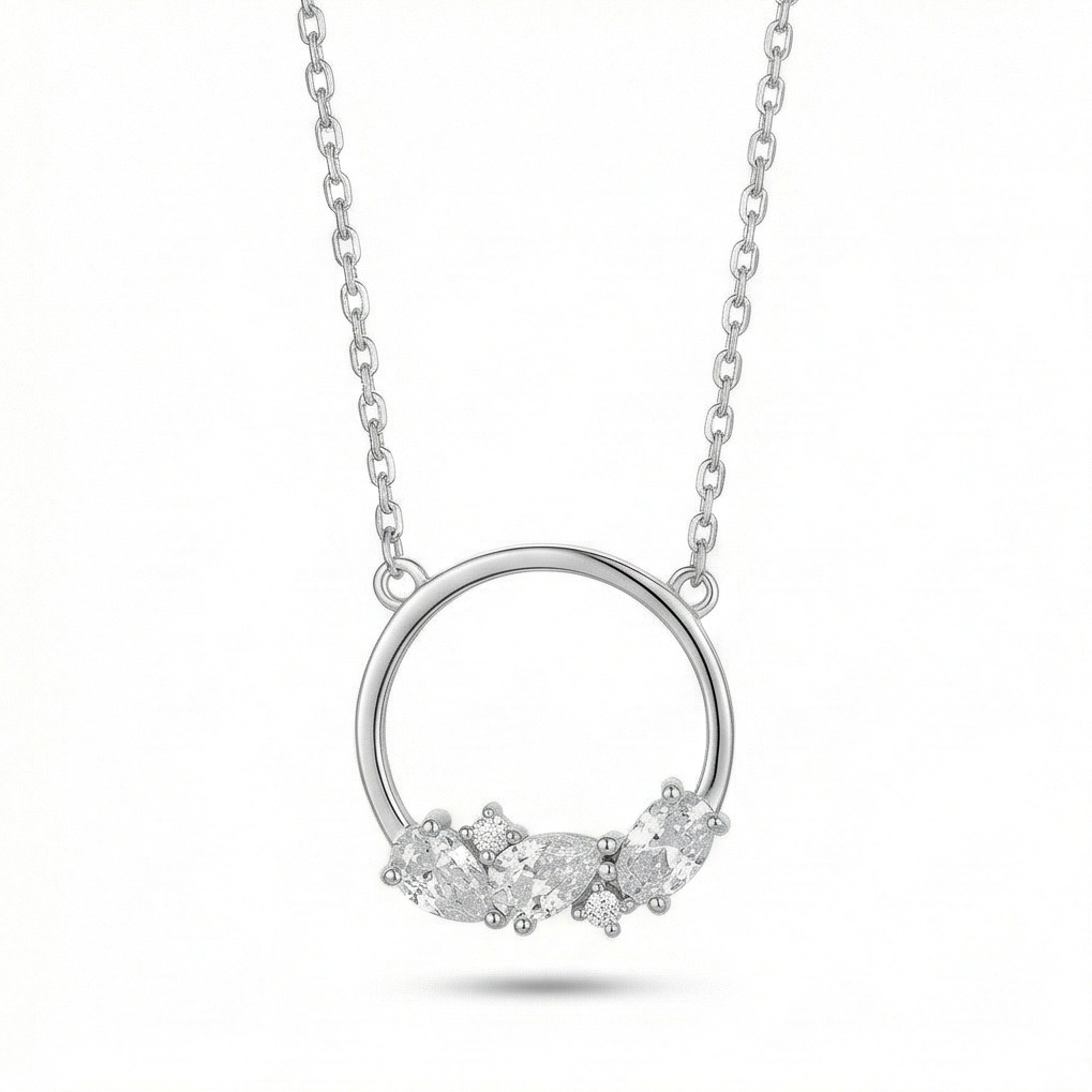 925 Sterling Silver Open Circle Cluster Pendant Necklace Jewellery For Women : AG0202-2