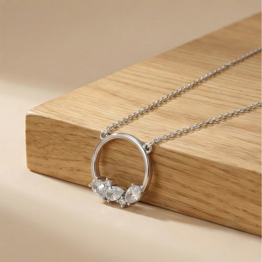 925 Sterling Silver Open Circle Cluster Pendant Necklace Jewellery For Women : AG0202-2