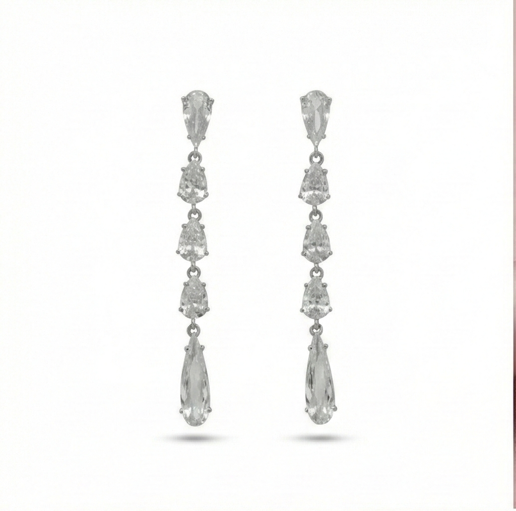 925 Sterling Silver Long Linear Pear Dangle Earrings High Polish Rhodium Jewellery : AG0202-152-202