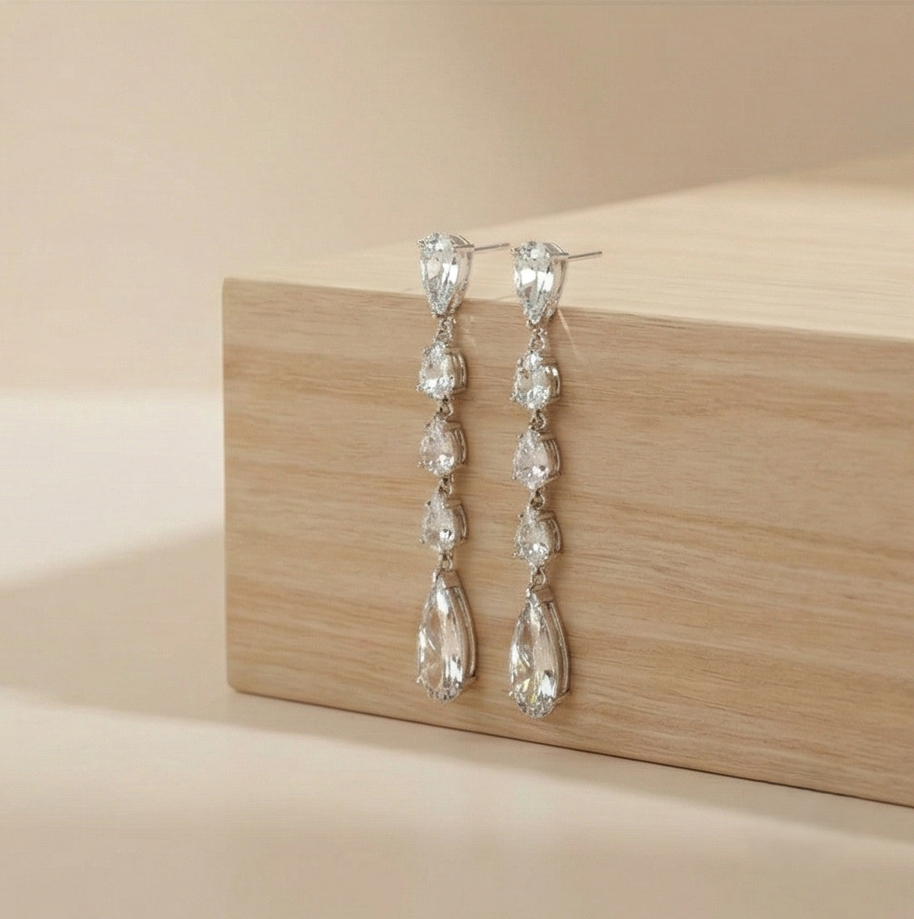 925 Sterling Silver Long Linear Pear Dangle Earrings High Polish Rhodium Jewellery : AG0202-152-202