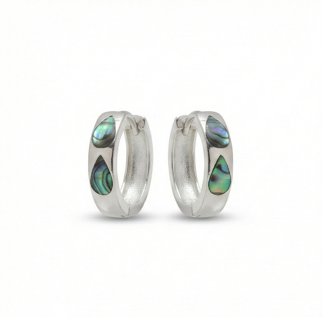 925 Sterling Silver Abalone Shell Teardrop Inlay Hoop Earrings Jewellery For Women : AG0202-216