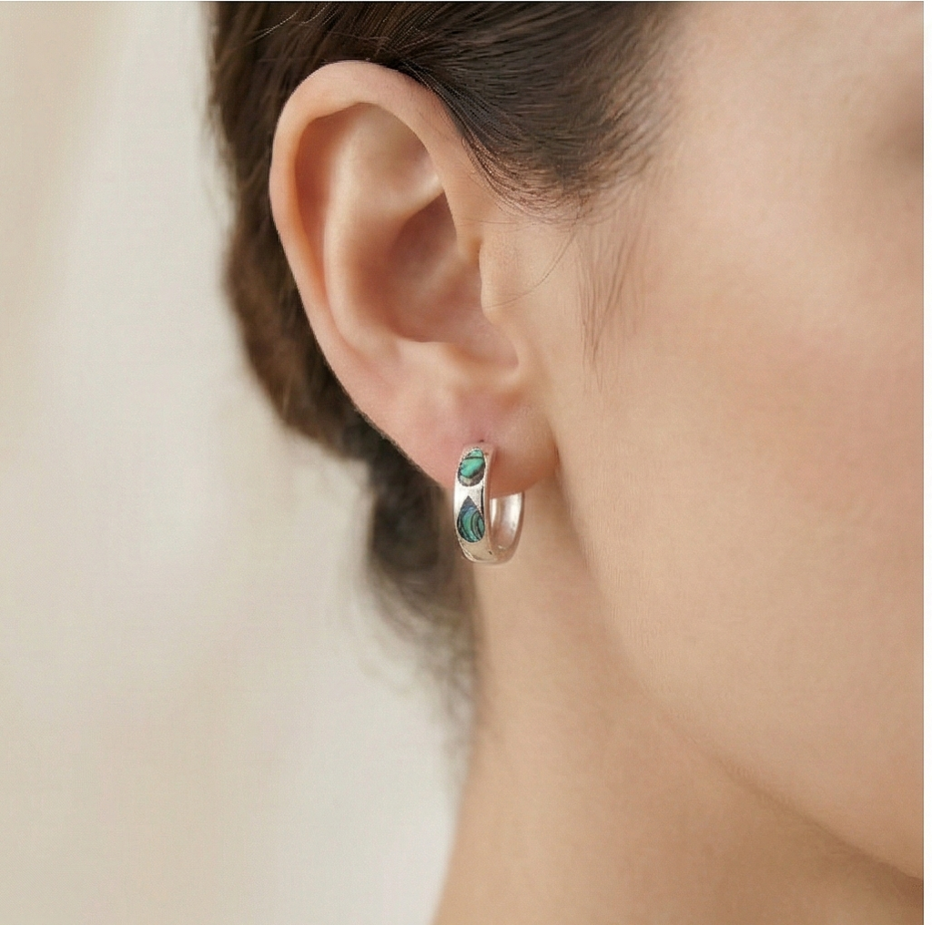 925 Sterling Silver Abalone Shell Teardrop Inlay Hoop Earrings Jewellery For Women : AG0202-216