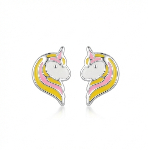 925 Sterling Silver Pastel Enamel Unicorn Head Stud Earrings Jewellery : AG0202-219-4