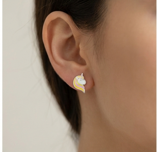 925 Sterling Silver Pastel Enamel Unicorn Head Stud Earrings Jewellery : AG0202-219-4