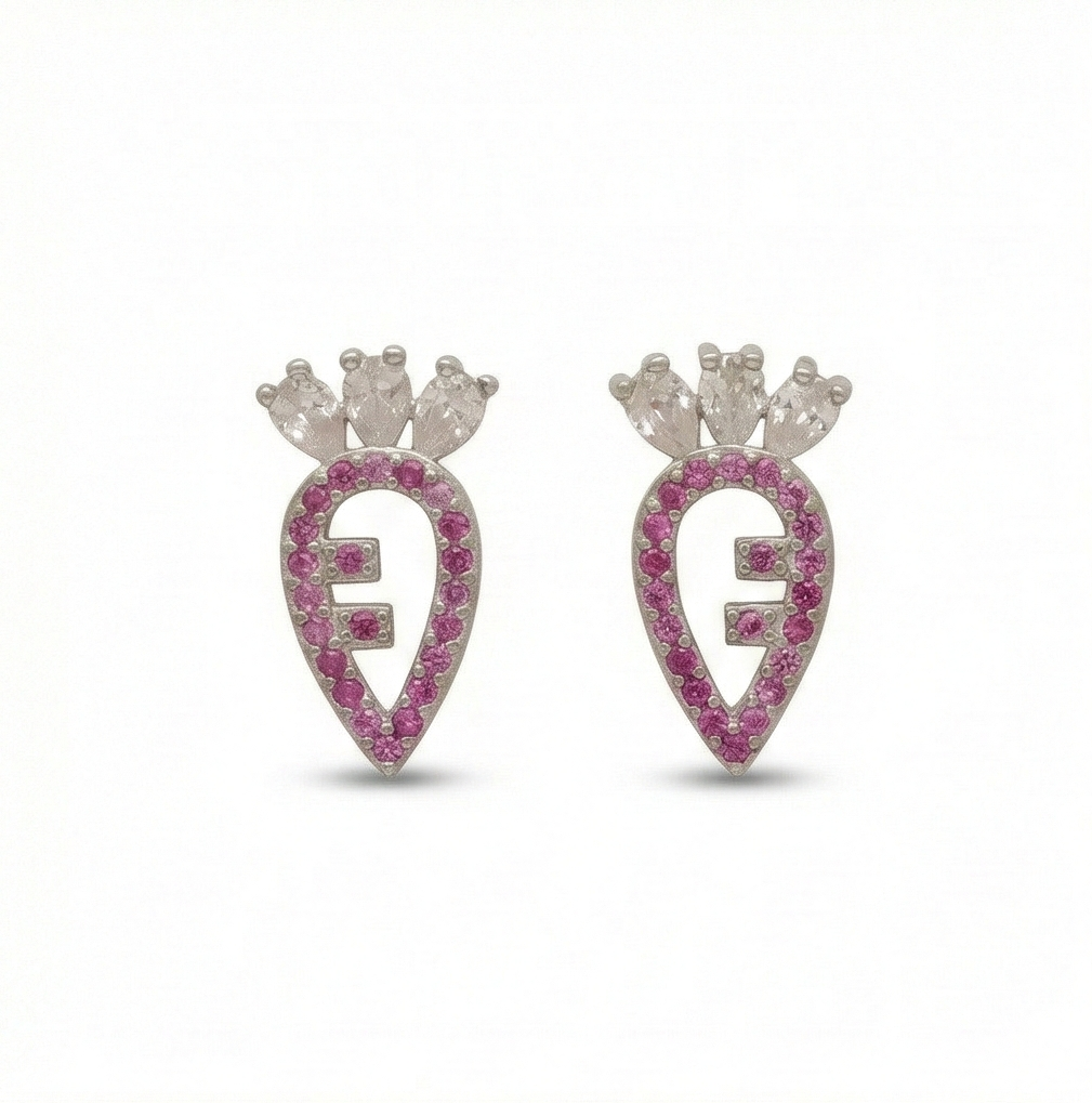 925 Sterling Silver Pink Carrot Stud Earrings Stone Accents Rhodium Finish Jewellery : AG0202-220-2