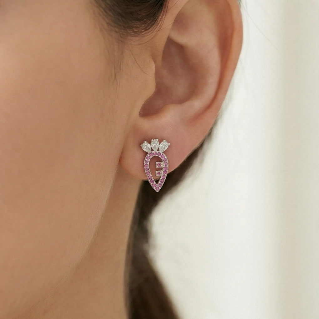 925 Sterling Silver Pink Carrot Stud Earrings Stone Accents Rhodium Finish Jewellery : AG0202-220-2