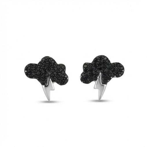 925 Sterling Silver Black Cloud Lightning Bolt Stud Earrings Rhodium Finish Jewellery : AG0202-220-6
