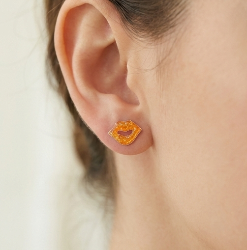 925 Sterling Silver Glitter Lips Stud Earrings Enamel Jewellery For Fashion Lovers : AG0202-221-5