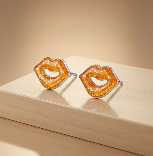 925 Sterling Silver Glitter Lips Stud Earrings Enamel Jewellery For Fashion Lovers : AG0202-221-5