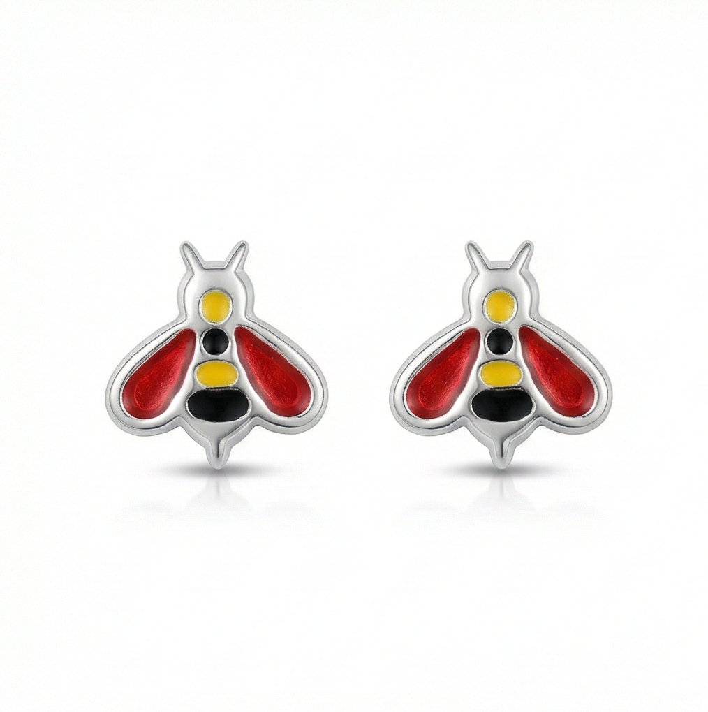 925 Sterling Silver Bumble Bee Stud Earrings Colorful Enamel Jewellery For Nature Lovers : AG0202-221-6