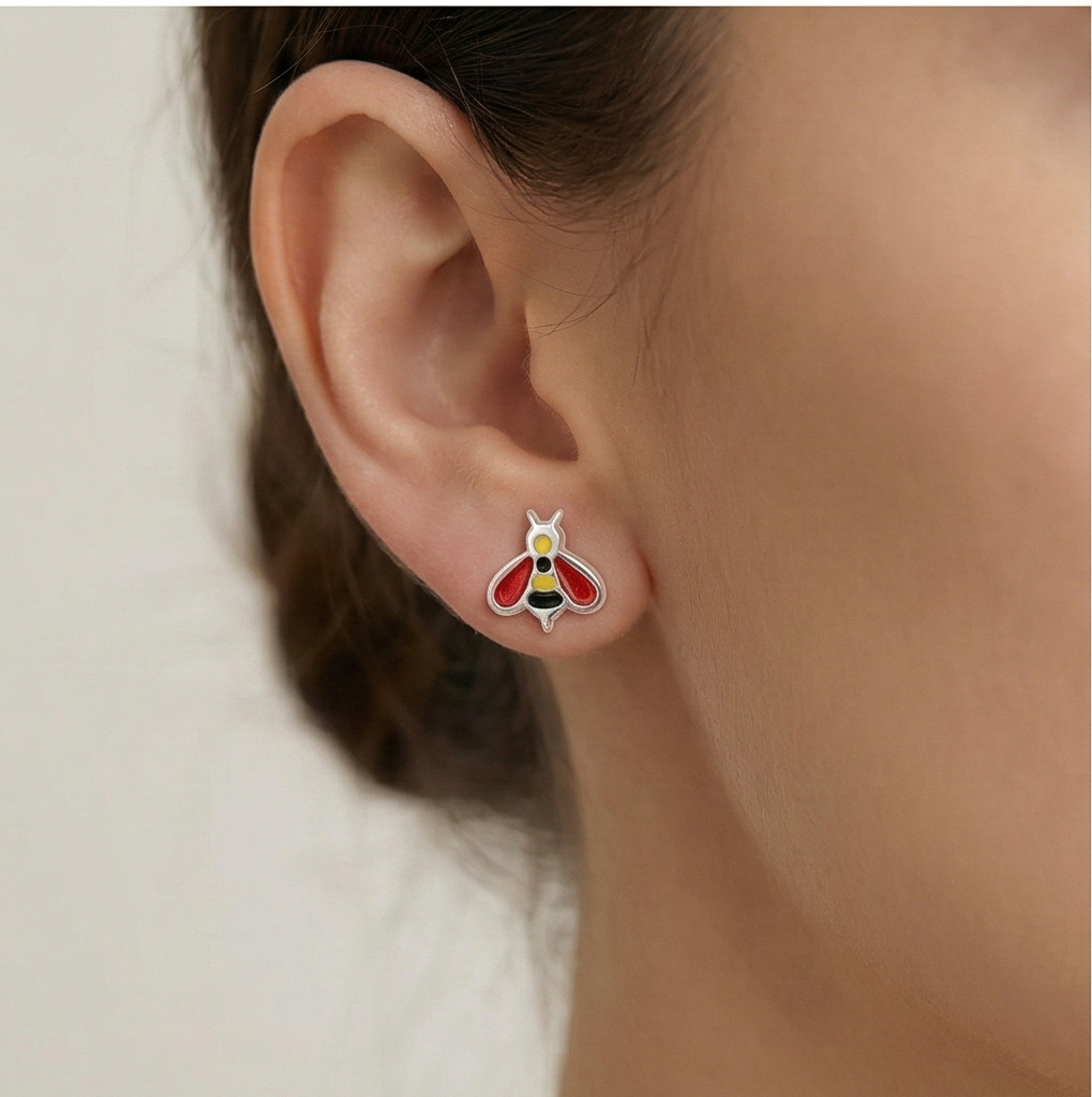 925 Sterling Silver Bumble Bee Stud Earrings Colorful Enamel Jewellery For Nature Lovers : AG0202-221-6
