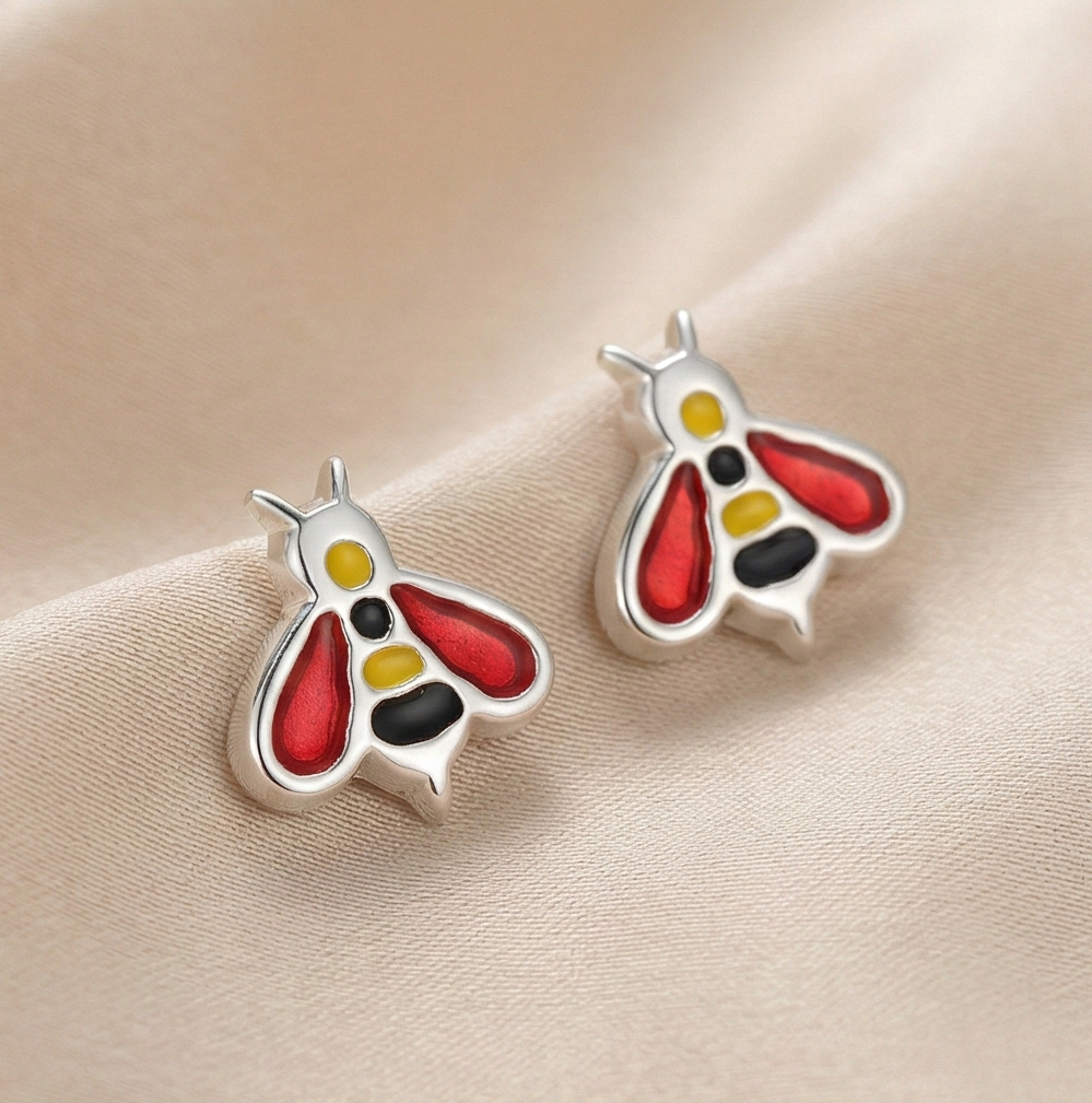 925 Sterling Silver Bumble Bee Stud Earrings Colorful Enamel Jewellery For Nature Lovers : AG0202-221-6