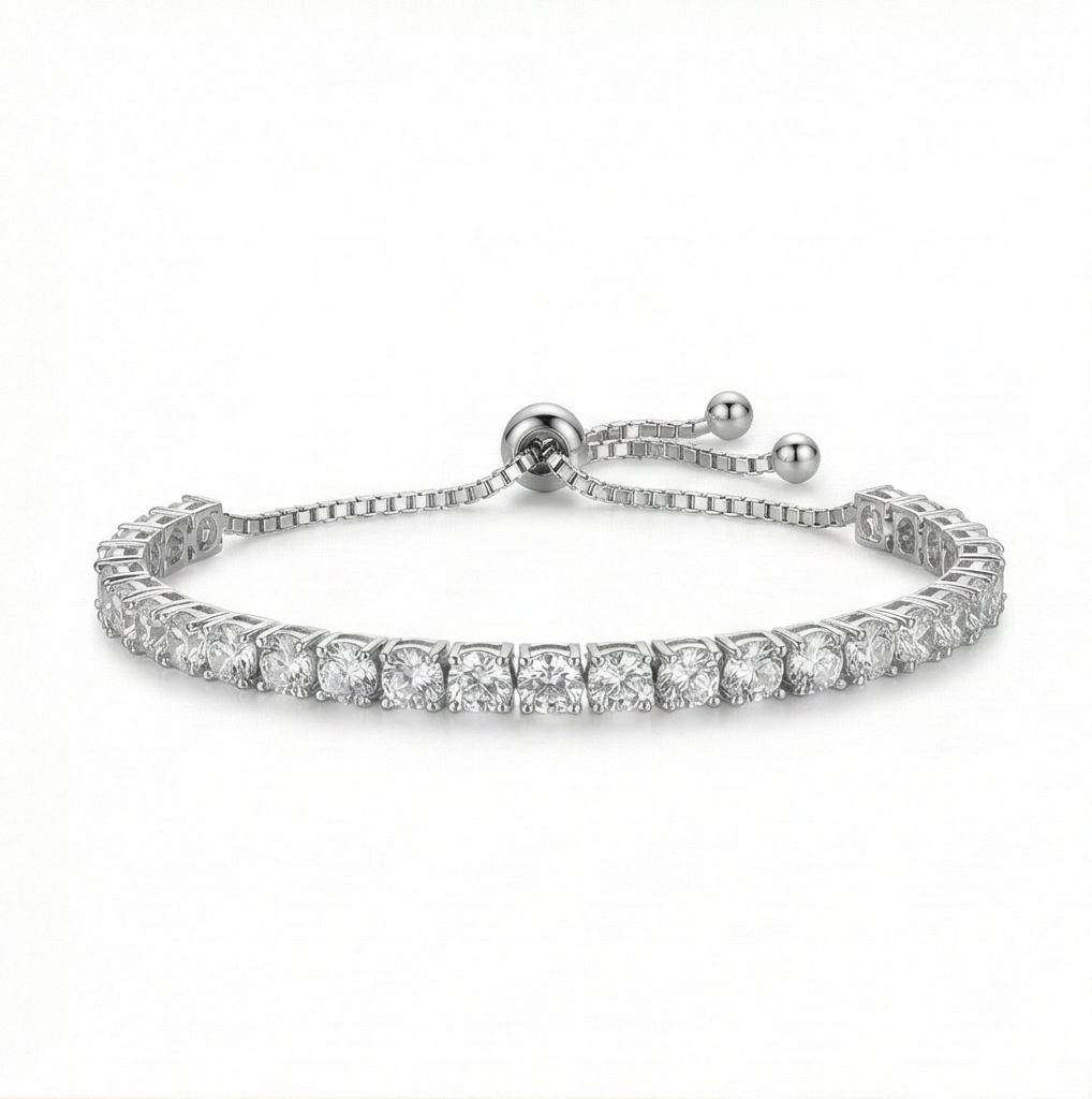 925 Sterling Silver Classic Adjustable Slider Tennis Bracelet Jewellery For Women Silver Finish : AG0202-227