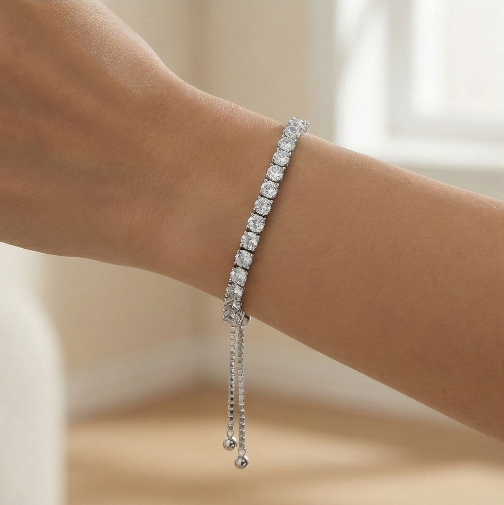 925 Sterling Silver Classic Adjustable Slider Tennis Bracelet Jewellery For Women Silver Finish : AG0202-227