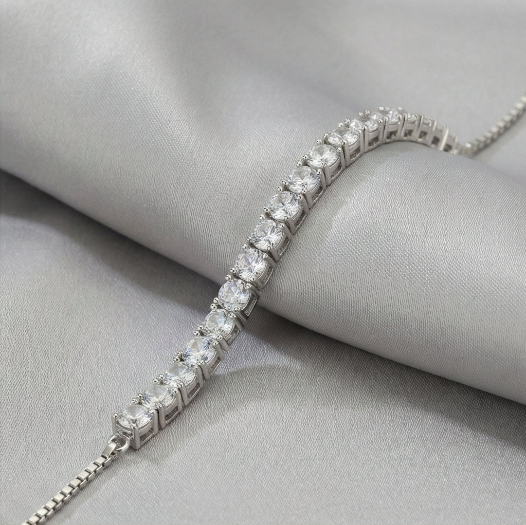 925 Sterling Silver Classic Adjustable Slider Tennis Bracelet Jewellery For Women Silver Finish : AG0202-227