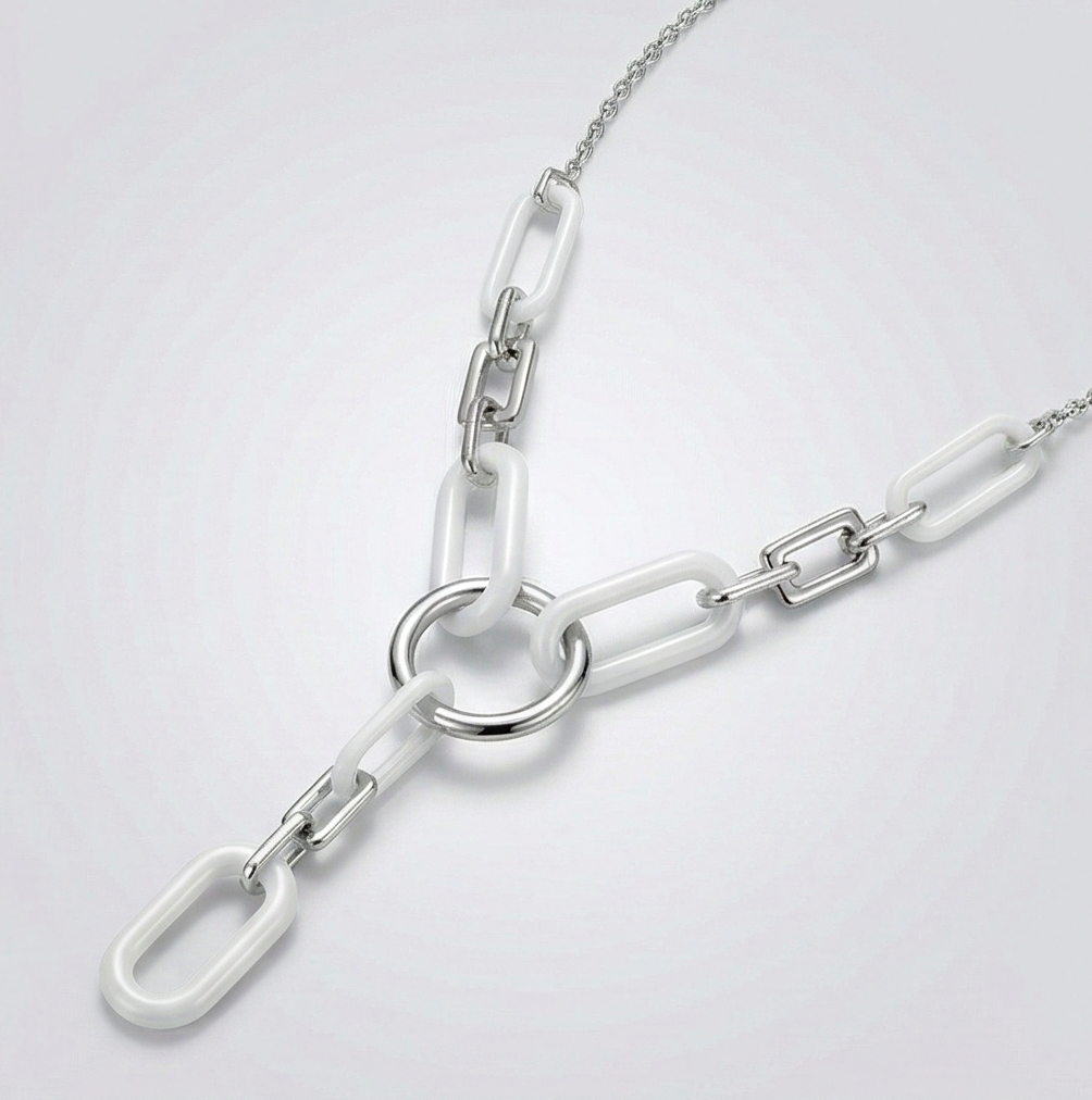 925 Sterling Silver Modern White Oval Link Paperclip Chain Y-Necklace Jewellery : AG0202-37