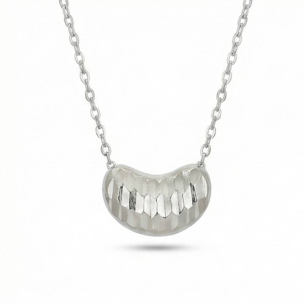 925 Sterling Silver Faceted Geometric Textured Bean Pendant Necklace Jewellery For Women : AG0202-44