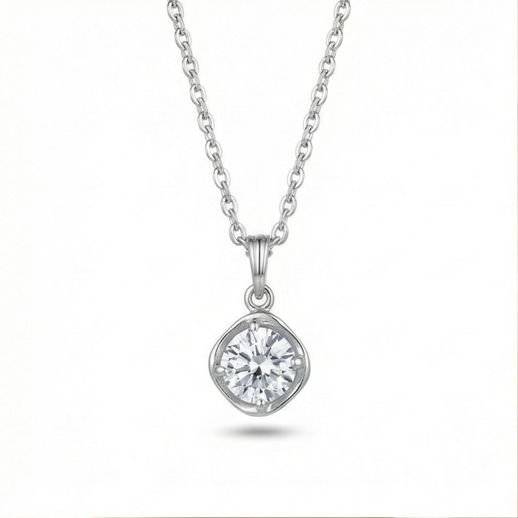 925 Sterling Silver Classic Round Solitaire Pendant Necklace Jewellery For Women : AG0202-5