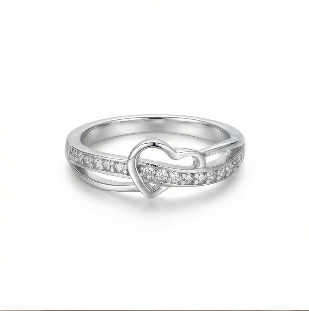 925 Sterling Silver Intertwined Open Heart Ring Jewellery For Women : AG0202-55