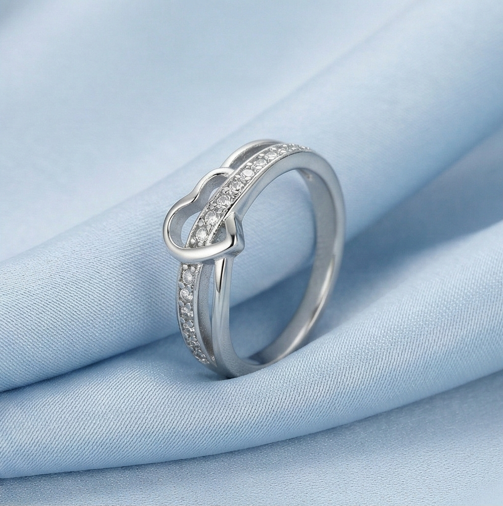 925 Sterling Silver Intertwined Open Heart Ring Jewellery For Women : AG0202-55