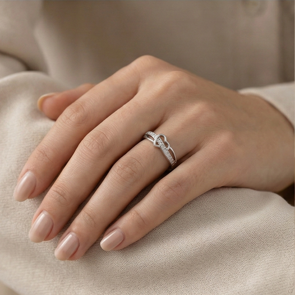 925 Sterling Silver Intertwined Open Heart Ring Jewellery For Women : AG0202-55