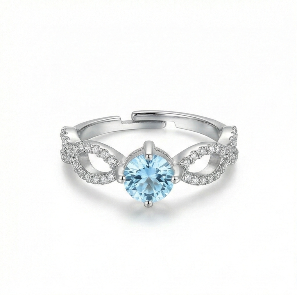 925 Sterling Silver Infinity Twist Blue Stone Adjustable Ring Jewellery For Women : AG0202-57