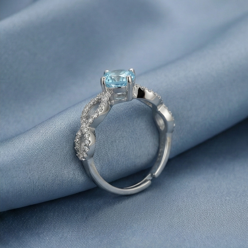 925 Sterling Silver Infinity Twist Blue Stone Adjustable Ring Jewellery For Women : AG0202-57
