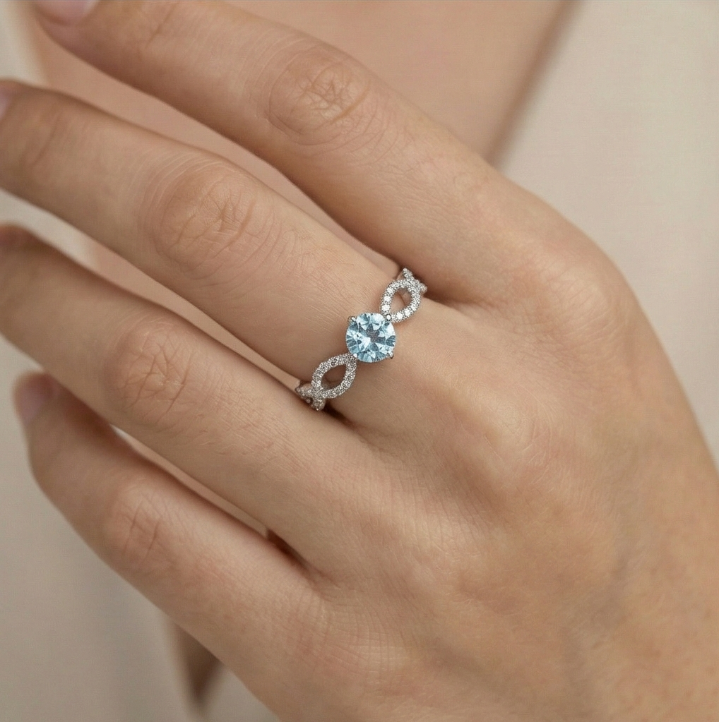 925 Sterling Silver Infinity Twist Blue Stone Adjustable Ring Jewellery For Women : AG0202-57